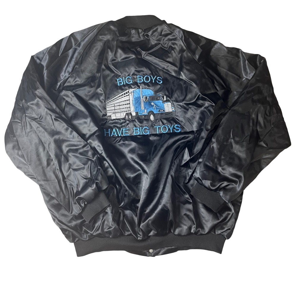 Westark Bomber Jacket Mens L Black Big Boys Have Big Toys Trucker Satin Vintage